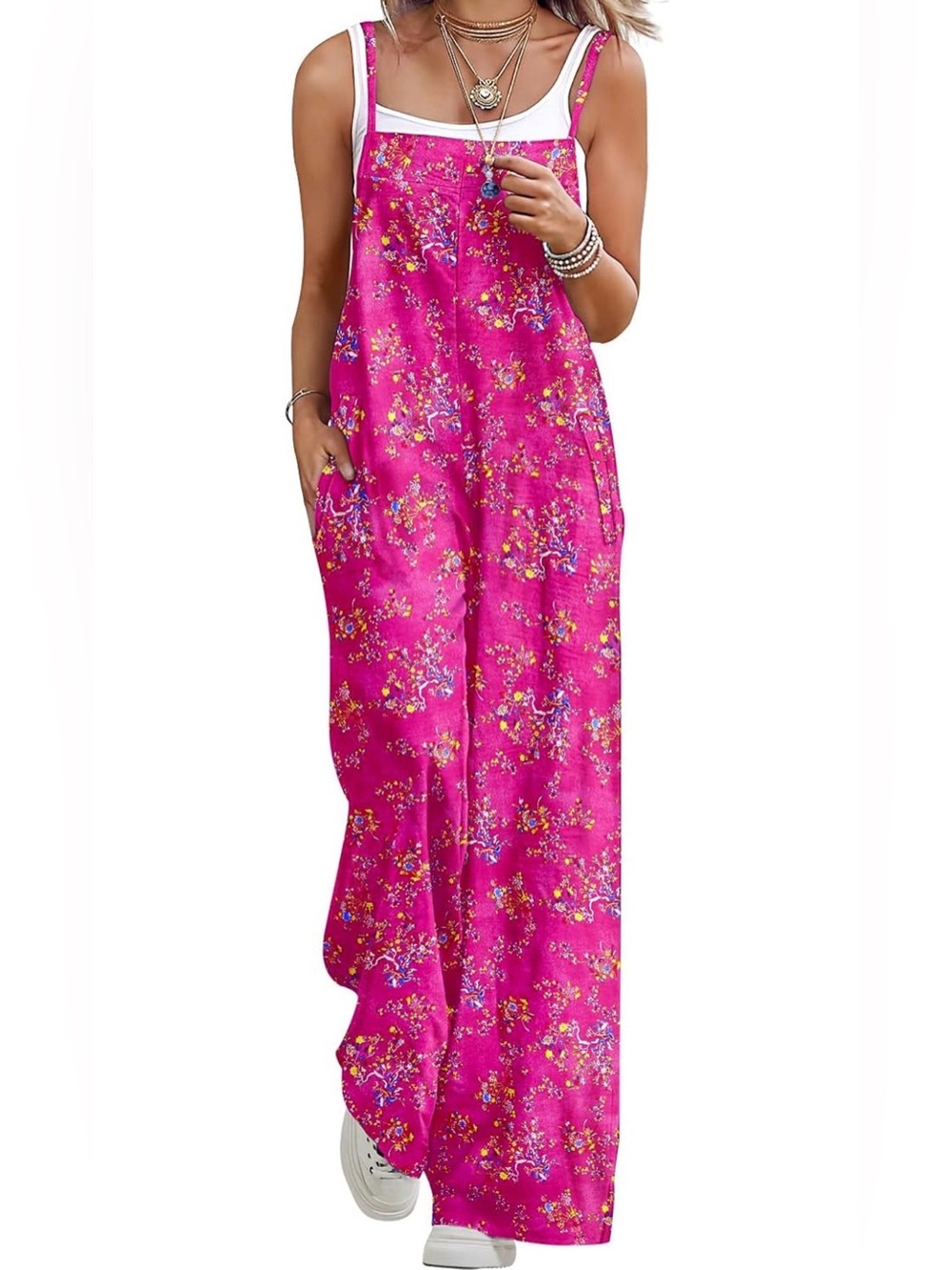Amazon Hot Pink Floral Wide-Leg Jumpsuit